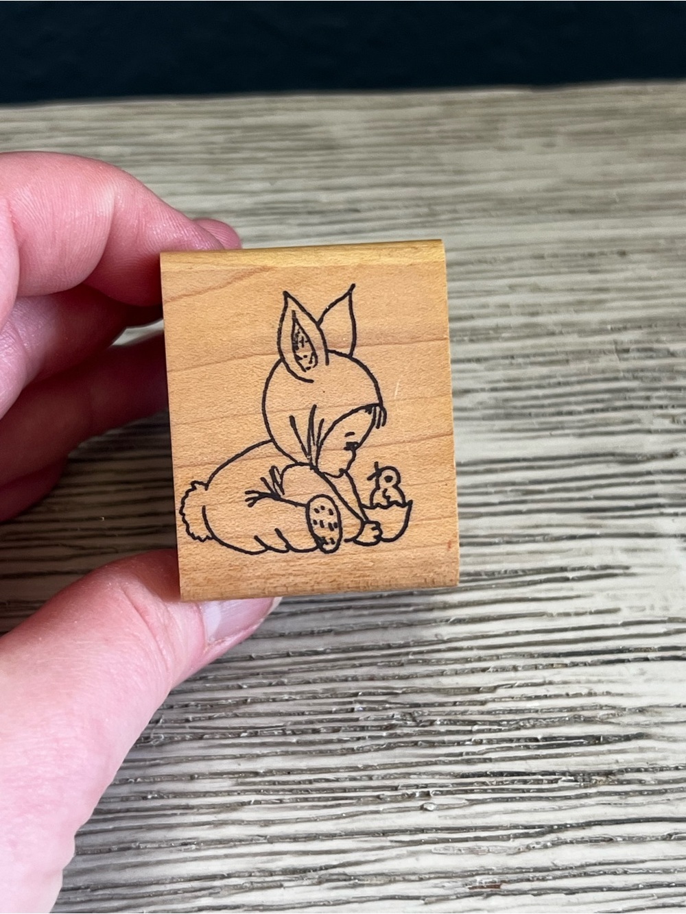 Wooden Stamp with Bunny Costume Baby Design - Natural